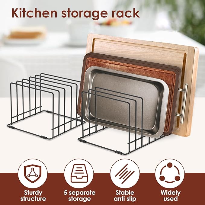 2 Pcs Kitchen Cabinet Cutting Board Organizer, Cookie Sheet Storage Rack, Stable and Non Slip, Iron Cutting Board Rack, Cabinet Dividers Holder for Cutting Boards and Cookie/Baking Sheets