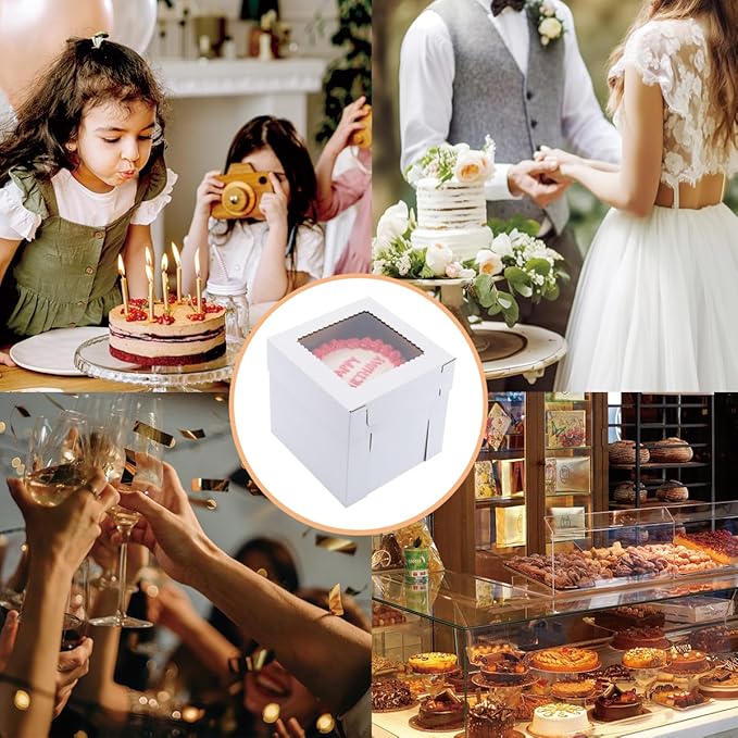 Tall Cake Boxes for Tier Cakes,10x10x10 Inch [10Pack ] Thick Sturdy Bakery Box with Window,White Cake Carrier, Disposable Cake Containers,Birthday Cake Boxes