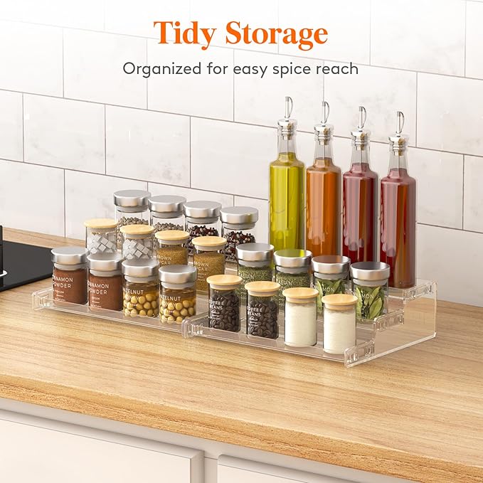 Lifewit Plastic 2 Pack 3-Tier Spice Rack, Clear Spice Organization for Cabinet, Counter, Organizer Shelf for Condiment, Seasoning, Syrup, Liquor, Medicine and Perfume for Kitchen, Pantry, Bar, Bath