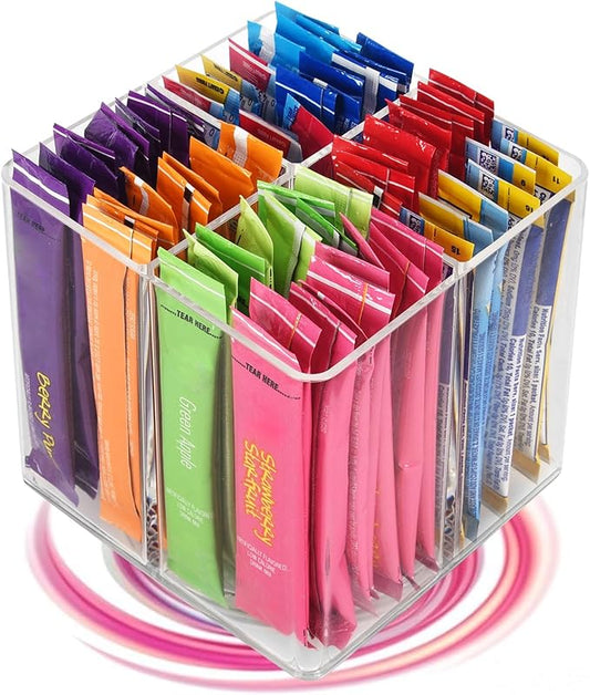 Drink Packet Organizer For Powdered Drink Mix,Powder Packet,Water Packet,Water Flavor Packet,Lazy Susan Organizer for Drink Mix Rotating Holder for Drink Mix Necessities（Square）