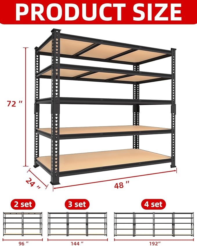 PrimeZone Heavy Duty Garage Storage Shelves - 48" W X 24" D X 72" H Adjustable Metal Shelving Unit, 5 Tier Industrial Shelves for Storage Standing Utility Rack for Warehouse, Basement, Black, 3 Pack