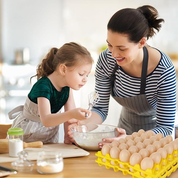 Oungy 12 PCS Plastic Egg Tray Egg Crates for Fresh Eggs 30-Egg Flats for Chicken Home Farmers Stackable Egg Cartons for Storing Sorting and Shipping Eggs, Yellow