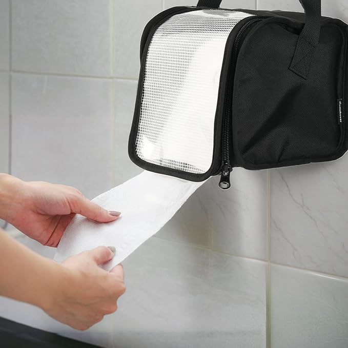 Toilet Paper Towel Holder, Hanging Paper Towel Dispenser with Transparent Cover, Easy to Tear Papers Waterproof Papers Towels Holder for Washroom Organization and Storage (Toilet Paper-Black)