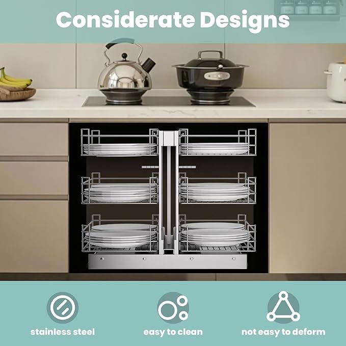Slide Out Soft Close Blind Cabinet Pull Out Organizer, Min Opening 13" Blind Corner Cabinet Pull Out 3 Tier 6 Shelf, Magic Corner Pull Out Corners Cabinet for Kitchen