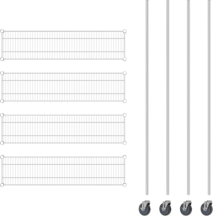 Commercial NSF Listed Chrome Mobile Wire Shelving Kit 12" x 48" x 80", with 4 Shelves Perfect for Warehouse, Walk-in Refrigerator, Freezer, Grocery Store, Restaurant, Dishroom