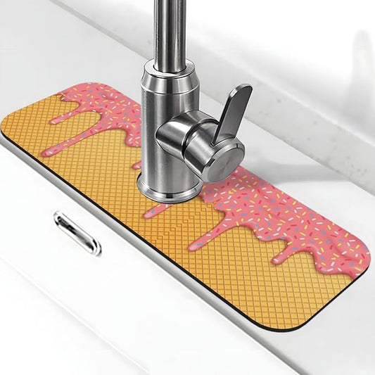 Ice Cream Waffle Cherry Flavor Yummy Summer Dessert 15" X 5.5" Kitchen Sink Splash Guard Faucet Faucet Guard Draining Mat Sink Splash Guard Faucet Kitchen Bathroom