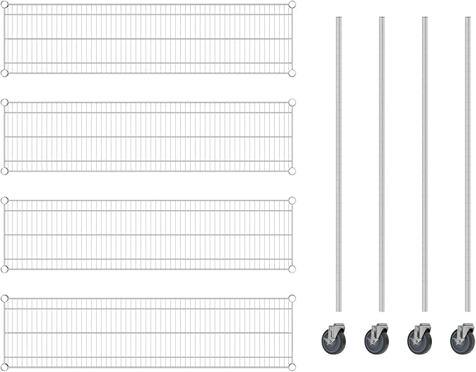 Commercial NSF Listed Chrome Mobile Wire Shelving Kit 14" x 54" x 60", with 4 Shelves Perfect for Warehouse, Walk-in Refrigerator, Freezer, Grocery Store, Restaurant, Dishroom