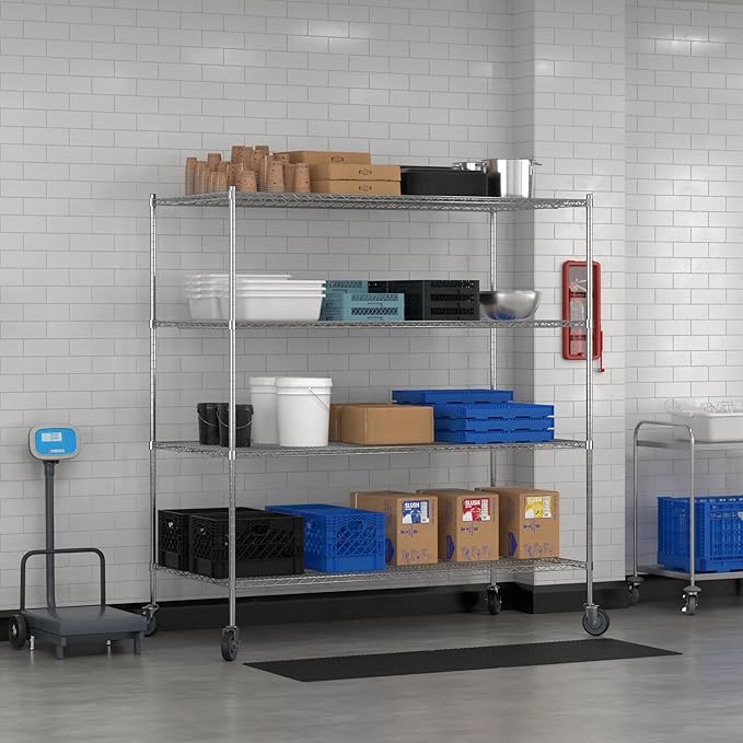 Commercial NSF Listed Chrome Mobile Wire Shelving Kit 36" x 72" x 80", with 4 Shelves Perfect for Warehouse, Walk-in Refrigerator, Freezer, Grocery Store, Restaurant, Dishroom