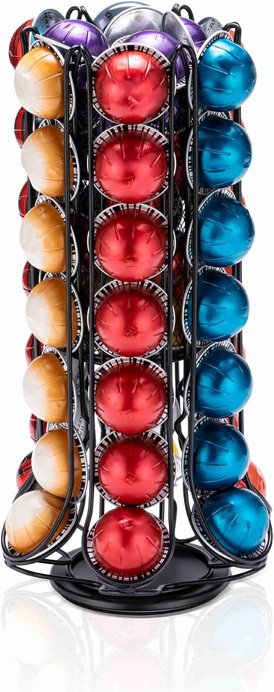 ZCDCP Nespresso Vertuo Pod Holder Carousel Stand - 360 Degree Storage for 60 Pods, Black Coffee Organizer