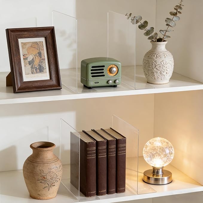 Shelf Dividers for Closet Organization: 10" Tall x 12" Deep Acrylic Closet Shelf Dividers for Clothes Sweater Purse - Free Standing Clear Separators for Shelves