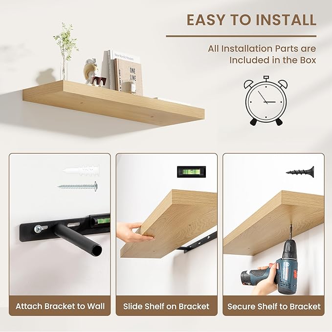 Dreamland 55 Inches Floating Shelves for Wall, 8" Deep Long Floating Shelves Set of 1, Large Display & Storage Shelf, Wall Shelf for Bathroom Bedroom Living Room Kitchen Office, Oak
