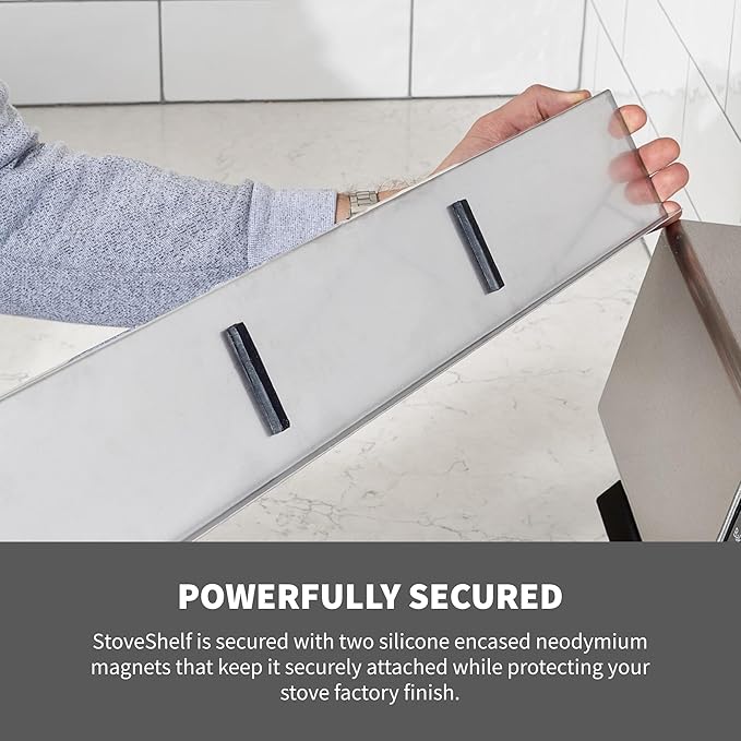 StoveShelf 30" Length Stainless Steel Finish Magnetic Shelf for Kitchen Stove - Kitchen Storage Solution with Zero Installation - Over Stove Spice Rack Organizer