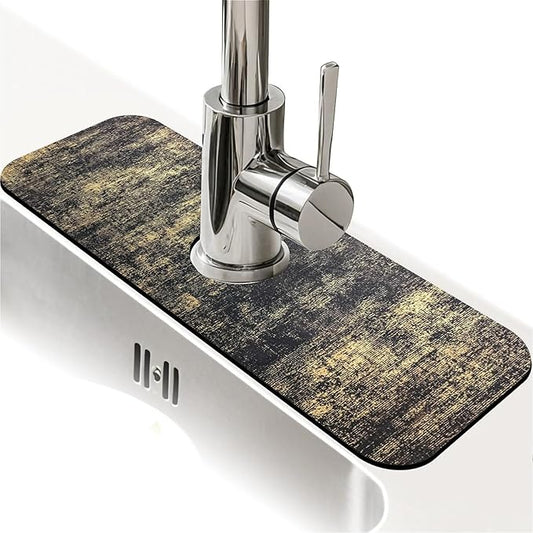 Kitchen Sink Splash Guard，Black and gold Faucet Mat Sink Gadgets-Super Absorbent Fast Drying Mat Drip Catcher for Kitchen, Bathroom,Sink Mat, Dish Drying Mat, Bathroom(15" X 5.5" )