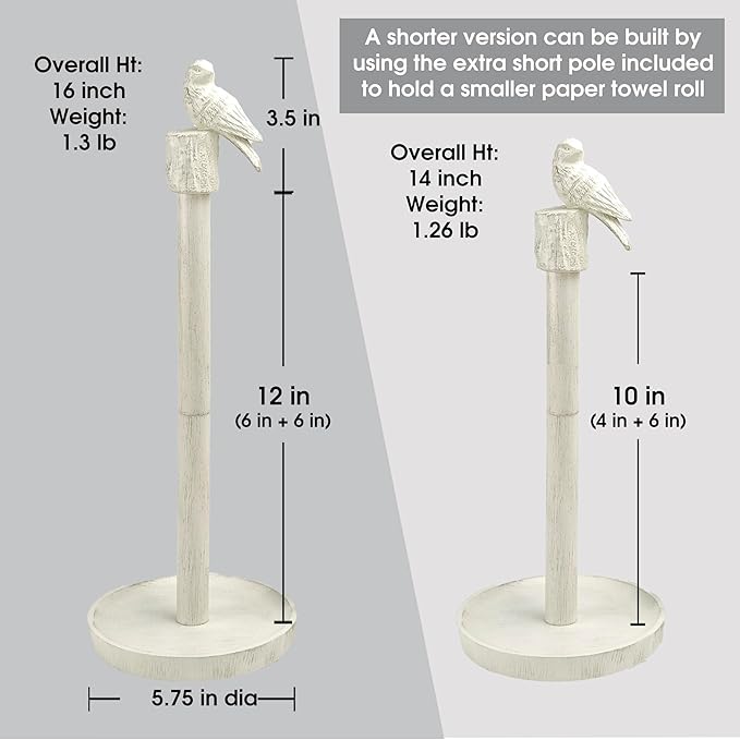 Paper Towel Holder Countertop, White Paper Towel Stand with Bird Design Top