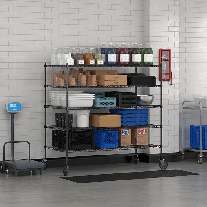 Commercial NSF Listed Black Epoxy Mobile Wire Shelving Kit 30" x 60" x 60", with 5 Shelves Perfect for Warehouse, Walk-in Refrigerator, Freezer, Grocery Store, Restaurant, Dishroom