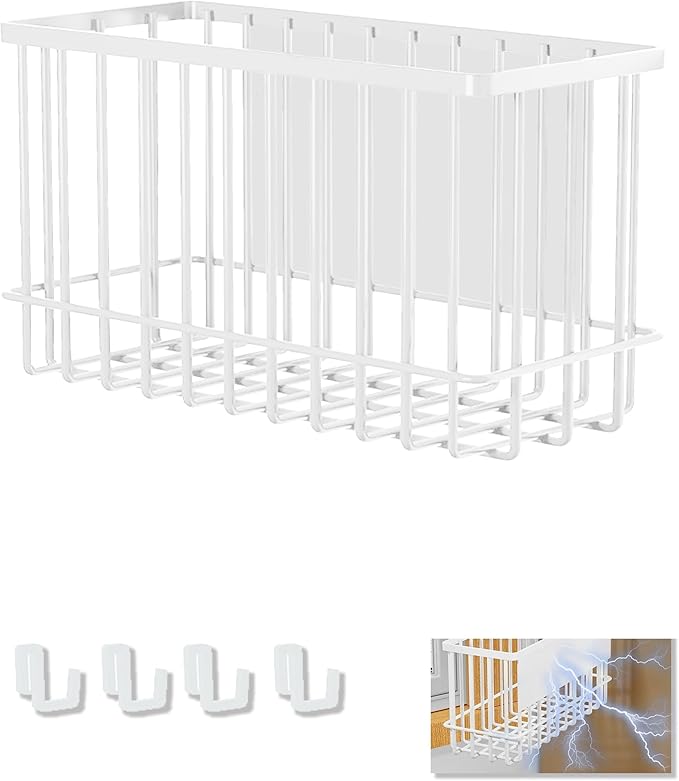 Winbell Magnetic Basket Kitchen Refrigerator Organizer Foil and Plastic Wrap Organizer for Fridge Heavy Duty Metal Storage (10.25" L x 3.2" W x 6" H, White)