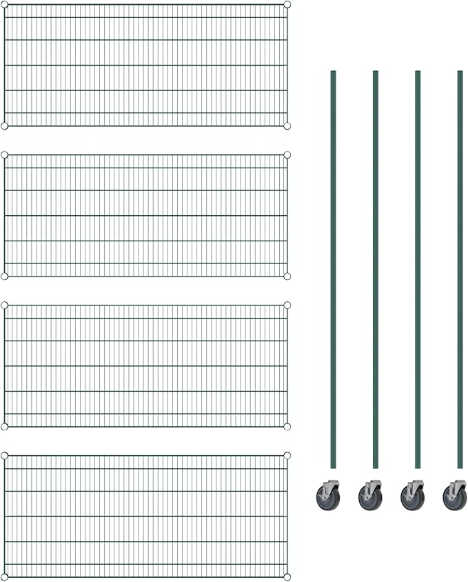 Commercial NSF Listed Green Epoxy Mobile Wire Shelving Kit 24" x 54" x 80", with 4 Shelves Perfect for Warehouse, Walk-in Refrigerator, Freezer, Grocery Store, Restaurant, Dishroom