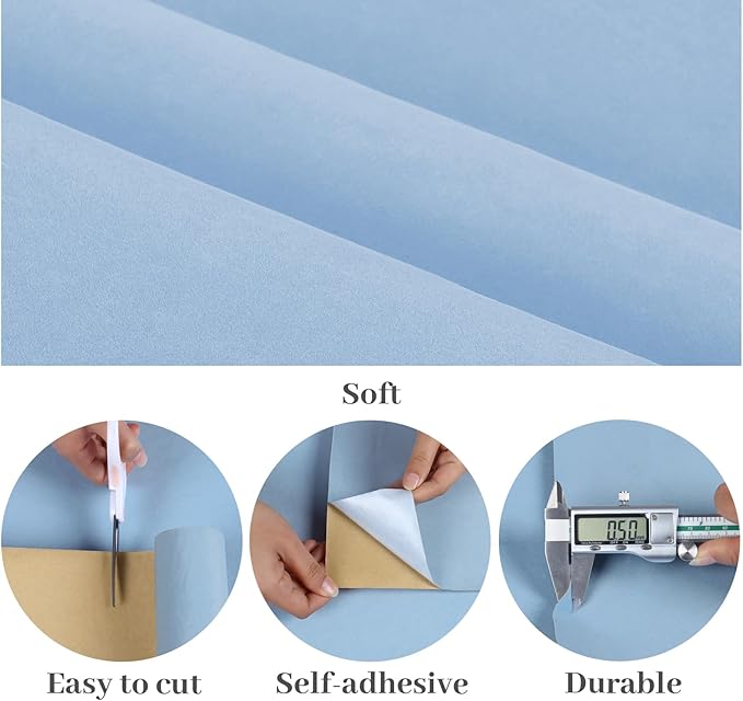 VaryPaper 15.7" x 78.7" Light Blue Flocking Velvet Drawer Liner Self Adhesive Felt Lining Soft Fabric Jewelry Box Liner Velvet Wallpaper Peel and Stick Blue Contact Paper for Cabinets Dresser Shelves