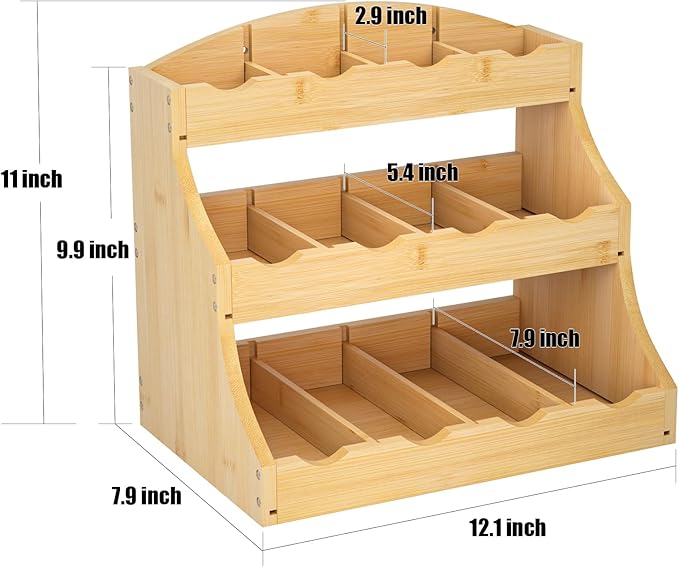 Bamboo Tea Bag Organizer, 3-Tier Tea Bag Holder Stores Over 240 Tea Bags, Tea Station for Coffee Capsules, Creamer, Sweetener, Sugar - Removable Divider (Self-assembly)