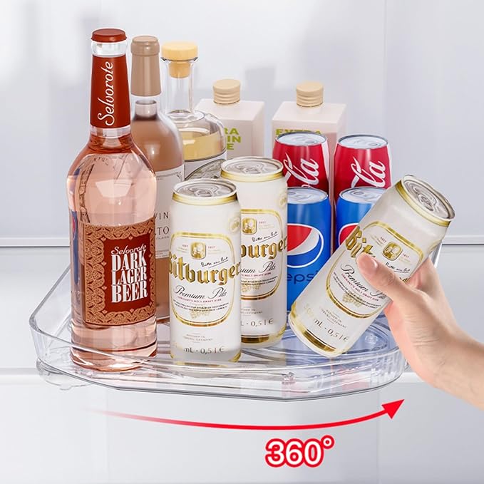Organizer for Refrigerator Rotates 360 Turntable Fridge Cabinet Storage Fridge Storage Condiment Food Spices Pantry Bathroom and Vanity Makeup Organizers (Transparent, Large Size, 15.9 * 11.4)