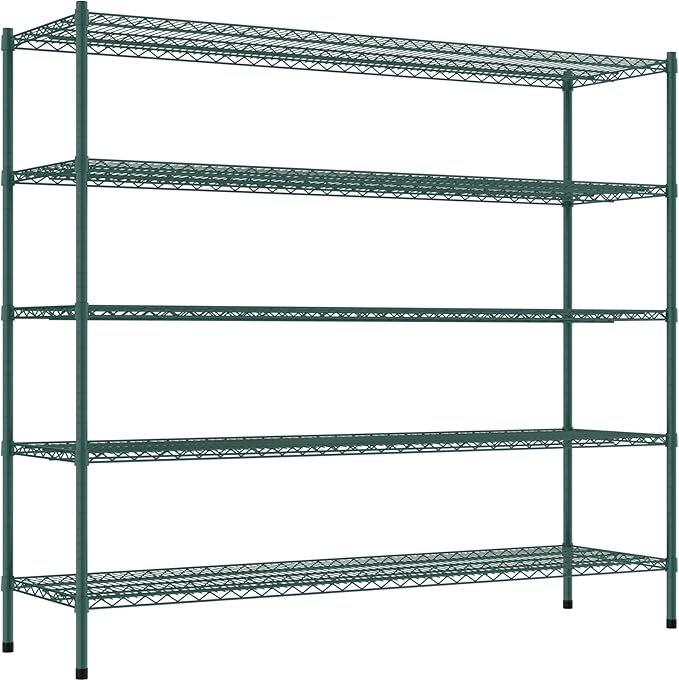 Commercial NSF Listed Green Epoxy Stationary Wire Shelving Kit 21" x 72" x 64", with 5 Shelves Perfect for Warehouse, Walk-in Refrigerator, Freezer, Grocery Store, Restaurant, Dishroom