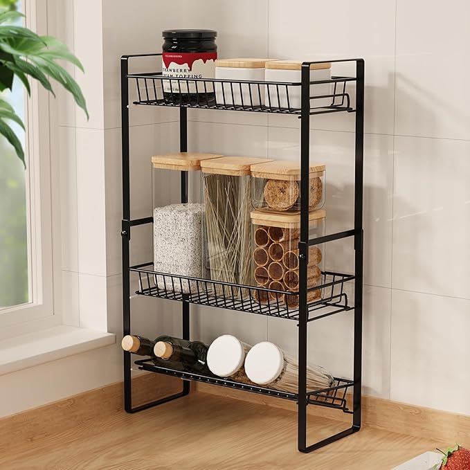 Spice Rack Countertop 3 Tier Narrow Slim Seasoning Storage Rack Metal Spice Shelf Stand Skincare Organiser for Bathroom Counter