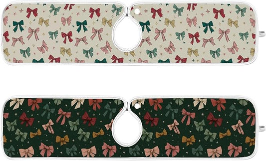 2 PCS Kitchen Sink Splash Guard 23.6 Inch Faucet Mat for Kitchen Sink Bathroom Sink Faucet Absorbing Drip Drain Mat Pad Microfiber Soft Washable Green and Beige Bows Stars