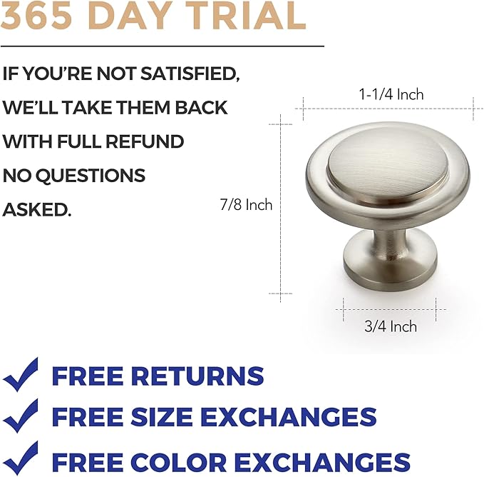 Ravinte 50 Pack Brushed Nickel Cabinet Pulls 1-1/4 inch Kitchen Cabinet Knobs Drawer Knobs Dresser Drawer Pulls Door Dresser Handles for Cupboard