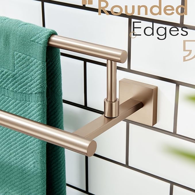 KOKOSIRI Towel Bars 24-Inch Bathroom Towel Holder Champagne Bronze Bath Towel Rails Racks Wall Mounted Stainless Steel B5009CPG-L24