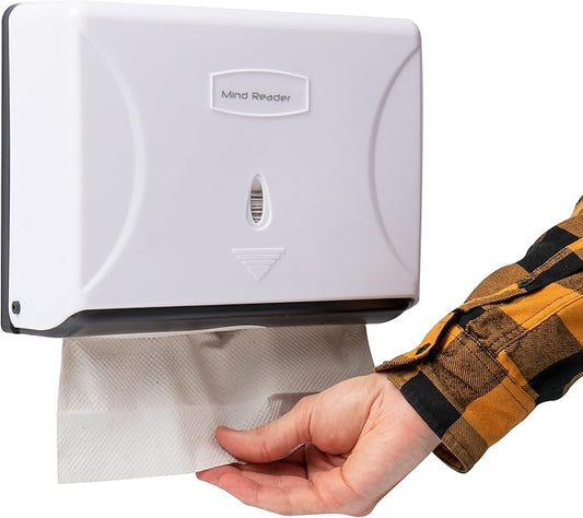 Mind Reader Paper Towel Dispenser, Tri-Fold Towel Holder, Restroom, Wall Mount, Bathroom, 10.25"L x 3.75"W x 8"H, White