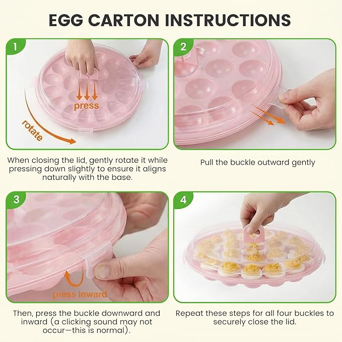 HANSGO Deviled Egg Containers with Lid, 3PCS Deviled Egg Platter Carrier Holder Trays with 66 Slots for Holiday Party and Home Kitchen, Pink
