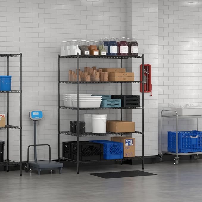 Commercial NSF Listed Black Epoxy Stationary Wire Shelving Kit 30" x 48" x 74", with 5 Shelves Perfect for Warehouse, Walk-in Refrigerator, Freezer, Grocery Store, Restaurant, Dishroom