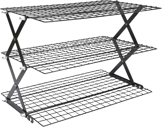 Foldable Countertop Storage Rack, Multi Tires Stainless Steel Space Saving Shelf Collapsible Stackable Organizer with Mesh Design for Drying Food Seasoning (3 Layer)