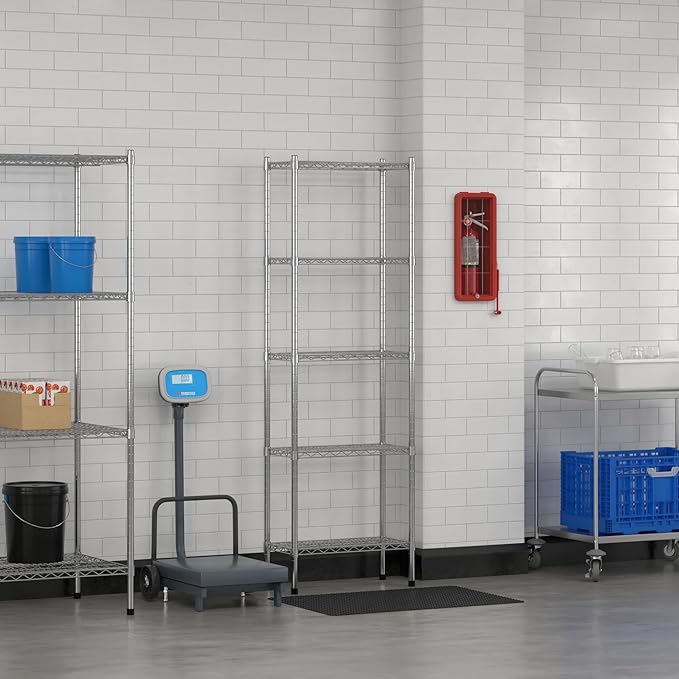 Commercial NSF Listed Chrome Stationary Wire Shelving Kit 12" x 24" x 74", with 5 Shelves Perfect for Warehouse, Walk-in Refrigerator, Freezer, Grocery Store, Restaurant, Dishroom