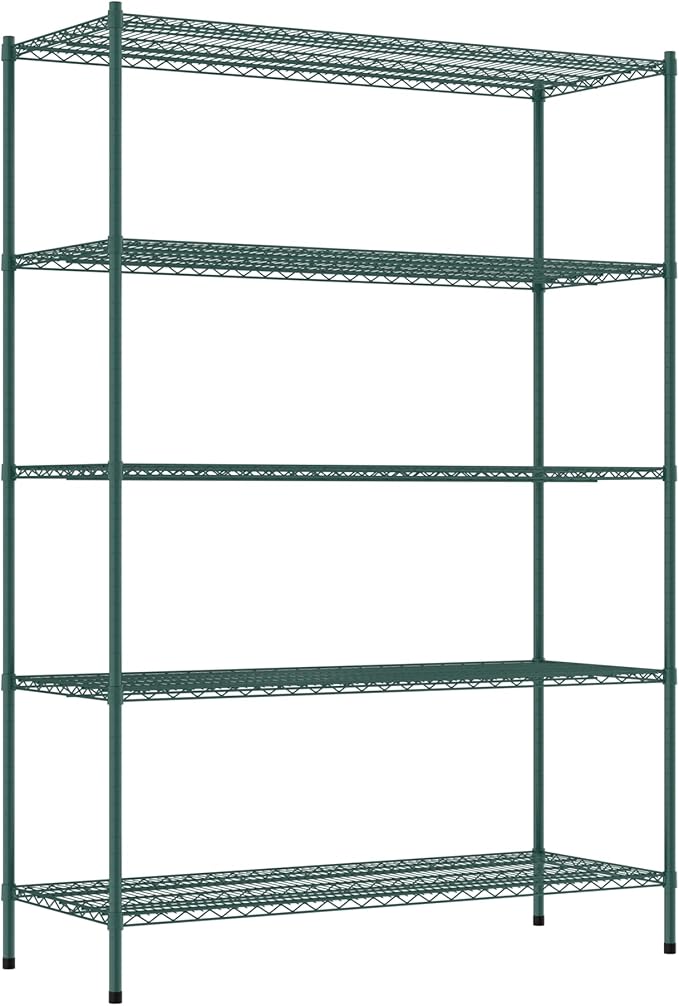 Commercial NSF Listed Green Epoxy Stationary Wire Shelving Kit 24" x 60" x 86", with 5 Shelves Perfect for Warehouse, Walk-in Refrigerator, Freezer, Grocery Store, Restaurant, Dishroom