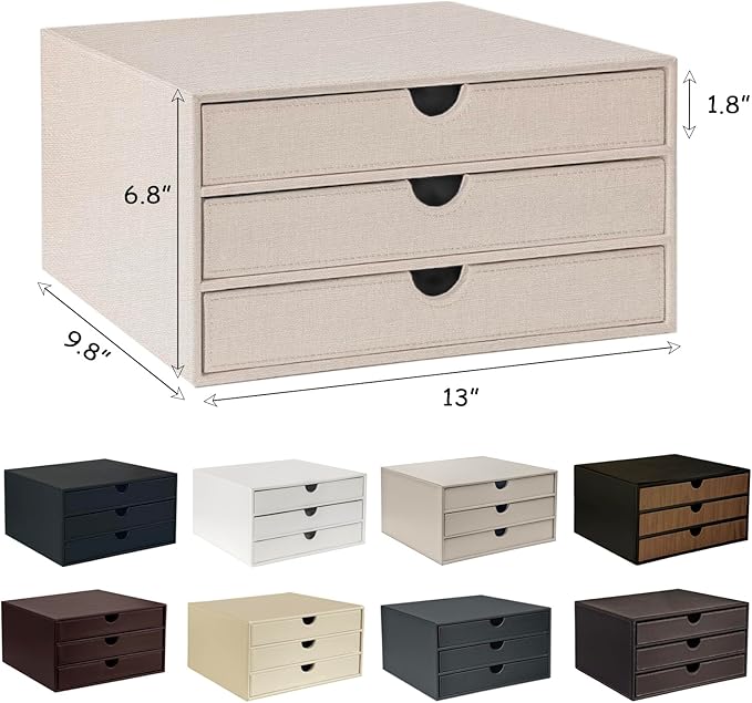 UnionBasic Document Organizer, 3-Drawer File Cabinet Document Storage Box, Office Desktop Filing Organizer, Beige
