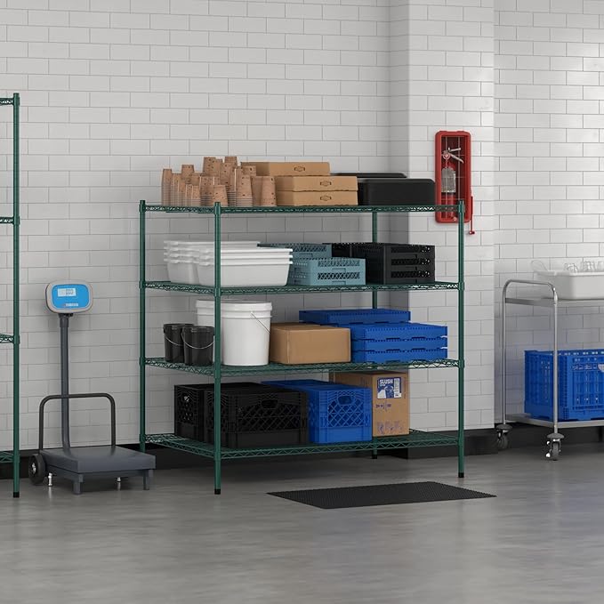 Commercial NSF Listed Green Epoxy Stationary Wire Shelving Kit 36" x 54" x 54", with 4 Shelves Perfect for Warehouse, Walk-in Refrigerator, Freezer, Grocery Store, Restaurant, Dishroom