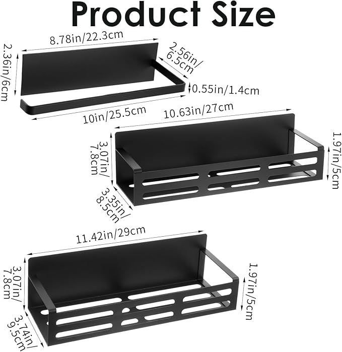 xozeooeu 3 Pack Magnetic Spice Rack for Refrigerator with Paper Towel Holder, Black Rustproof Fridge Organizer, Strong Magnetic Kitchen Storage Shelves