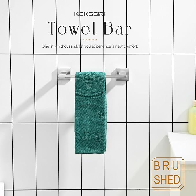 KOKOSIRI 16 Inch Bath Towel Bars Bathroom Towel Holder Towel Rail Kitchen Towel Hanger Necklace Holder Bathroom Accessories Stainless Steel Wall Mounted Satin Nickel B4006BR-L16