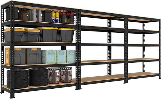 5 Tier Garage Storage Shelves - 32" W x 16" D x 63" H Adjustable Heavy Duty Metal Shelving Unit, Garage Shelving Utility Storage Rack for Basement, Pantry, Kitchen, Black, 3 PCS
