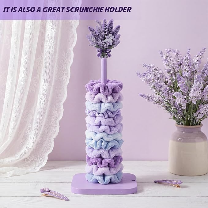 Leinuosen Lavender Paper Towel Holder Farmhouse Lavender Flower Wooden Paper Towel Holder Purple Cute Bathroom Countertop Accessories Kitchen Roll Stand Organizer Apartment Decor Housewarming Gift