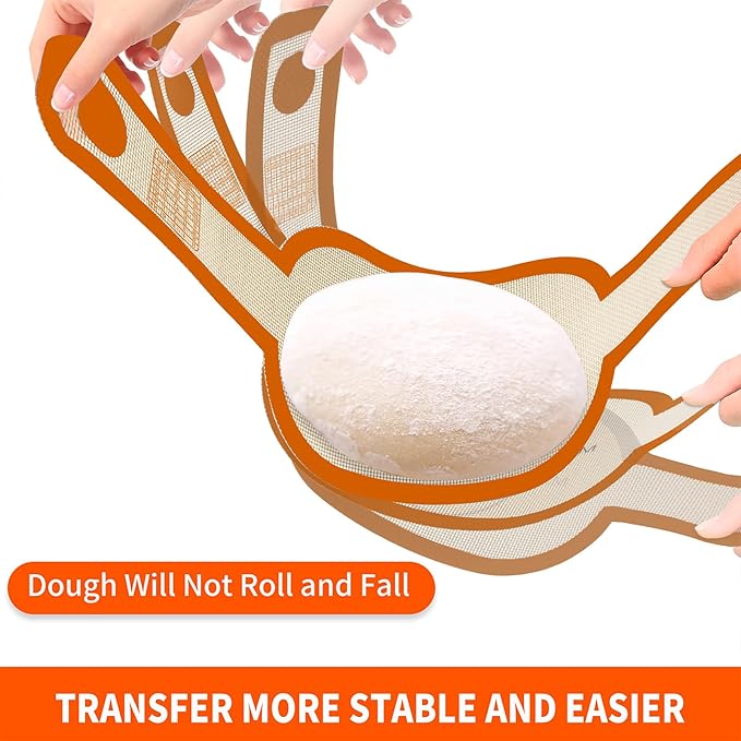 Silicone Bread Sling Dutch Oven Liner, Non-Stick & Easy Clean Reusable Oval Silicone Bread Sling Baking Mat, Easy to Transfer Sourdough Bread - 2 Orange Set