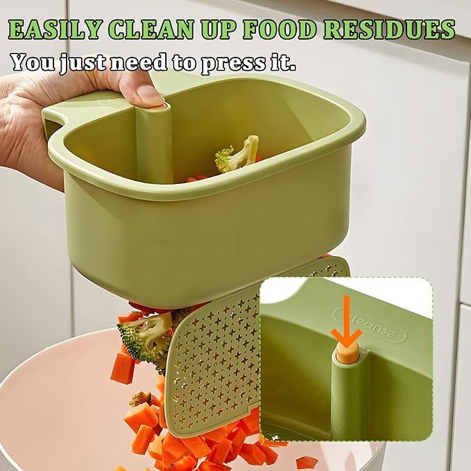 Kitchen Sink Drain Strainer Basket - Hanging Sink Drain Basket with One-Touch Drain Mesh, Kitchen Sink Food Catcher Basket Storage Organizer (Green)