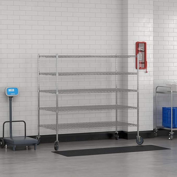 Commercial NSF Listed Chrome Mobile Wire Shelving Kit 30" x 60" x 60", with 5 Shelves Perfect for Warehouse, Walk-in Refrigerator, Freezer, Grocery Store, Restaurant, Dishroom