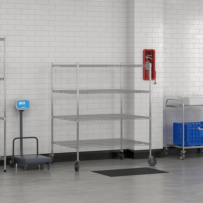 Commercial NSF Listed Chrome Mobile Wire Shelving Kit 36" x 48" x 60", with 4 Shelves Perfect for Warehouse, Walk-in Refrigerator, Freezer, Grocery Store, Restaurant, Dishroom