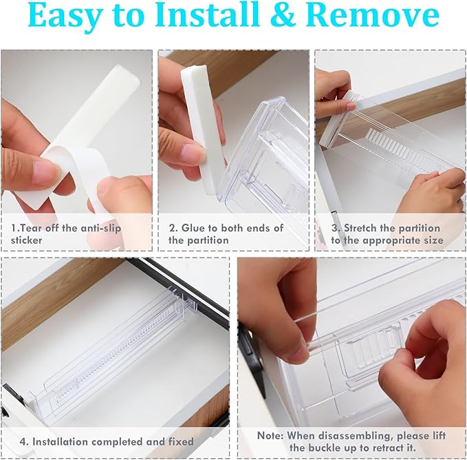 Drawer Dividers, 12 Pack Adjustable Drawer Organizers 3.2" High Expandable from 11.3-20" Clear Expandable Dresser Organizer for Clothes Kitchen Utensils Cutlery Drawer Organizers Set