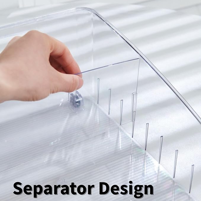bangminda 3 Pcs Refrigerator Drawer Organizer ,Fridge Organizer Bins on Wheels, Roll Out Pantry Storage Bins with Handle Upgrade Thick Plastic Pantry Storage Bins for Kitchen Organization
