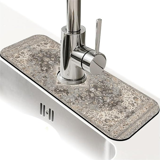 Kitchen Sink Splash Guard，Beige vintage Persian style Faucet Mat Sink Gadgets-Super Absorbent Fast Drying Mat Drip Catcher for Kitchen, Bathroom,Sink Mat, Dish Drying Mat, Bathroom(15" X 5.5" )