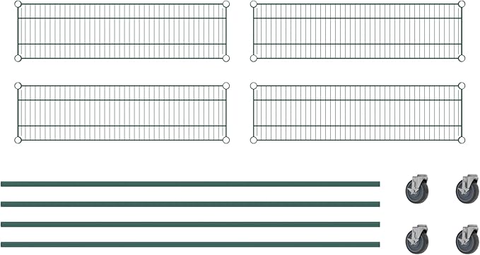 Commercial NSF Listed Green Epoxy Mobile Wire Shelving Kit 12" x 42" x 80", with 4 Shelves Perfect for Warehouse, Walk-in Refrigerator, Freezer, Grocery Store, Restaurant, Dishroom