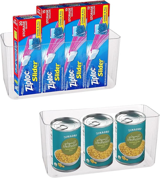 Klmnop 2 Pack Adhesive Mount Cabinet Door Organizer, Kitchen Foil and Plastic Wrap Holders, Cling Wrap Wall Organization for Kitchen, Pantry, Bathroom, Office, Craft Room, Garage(Clear)